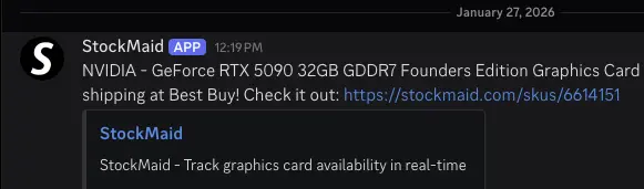 StockMaid Discord notification for a restock